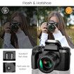 4K Digital Camera with WiFi,Touch Screen,64MP Vlogging,32GB SD Card,Lens Hood,3000mAH Battery,Front & Rear Cameras-Black