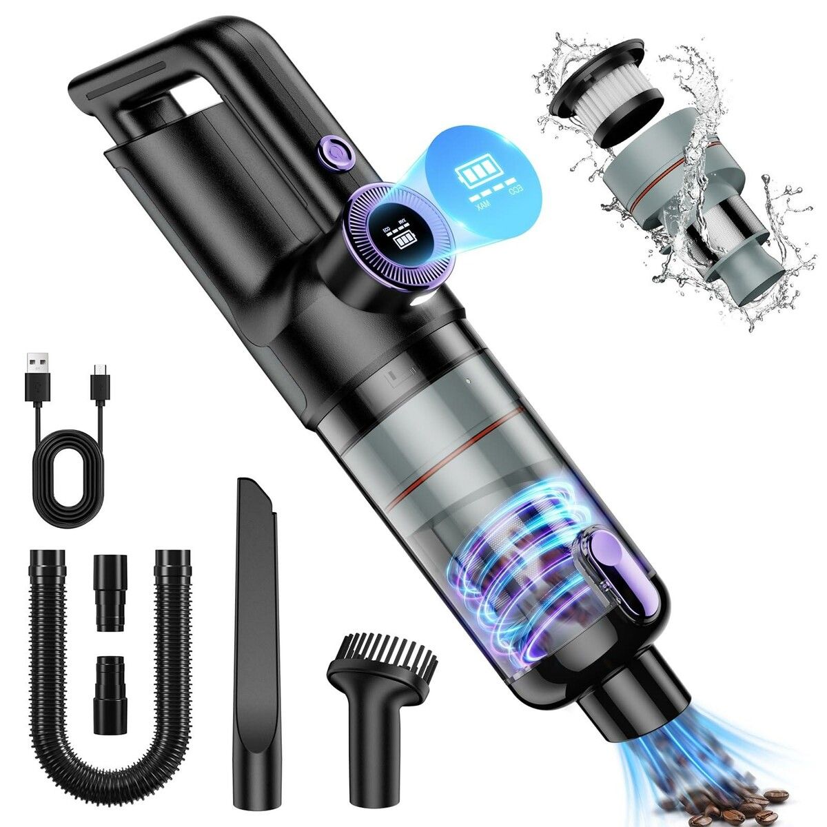 Cordless Handheld Vacuum Powerful 20000Pa Suction with Type C Port for Home, Pet, and Car Cleaning with LED Light