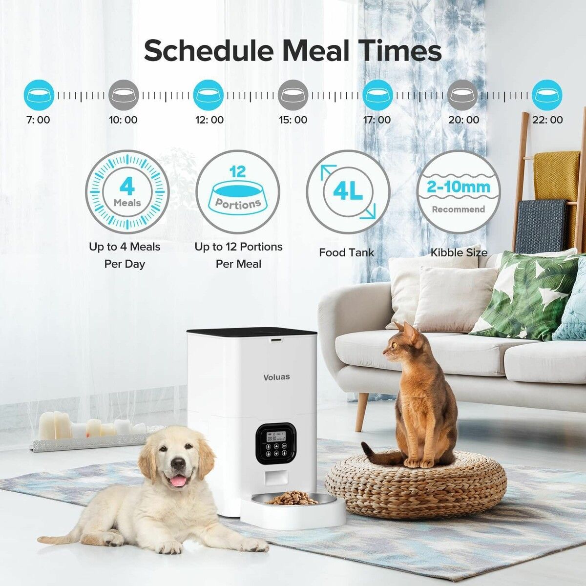 WiFi Automatic Smart Pet Feeder: Remotely Control Feeding Time and Schedule with APP, Perfect for Cats and Dogs (4L, White)