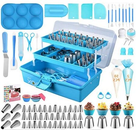 236-Piece Baking Accessories Set with Storage Case for Cupcake, Cookie, Frosting, and Fondant Decoration