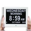 Large Digital Clock with 8-Inch Display, 3 Interface, 8 Alarms, Non-Abbreviated Day & Month for Elderly Seniors (Black)