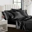 4-Piece Bedding Satin Sheet and Pillowcase Set - Experience Unparalleled Comfort and Style with Our Silky Soft, Reversible, and Easy-Care Bedding Essentials in Elegant Black