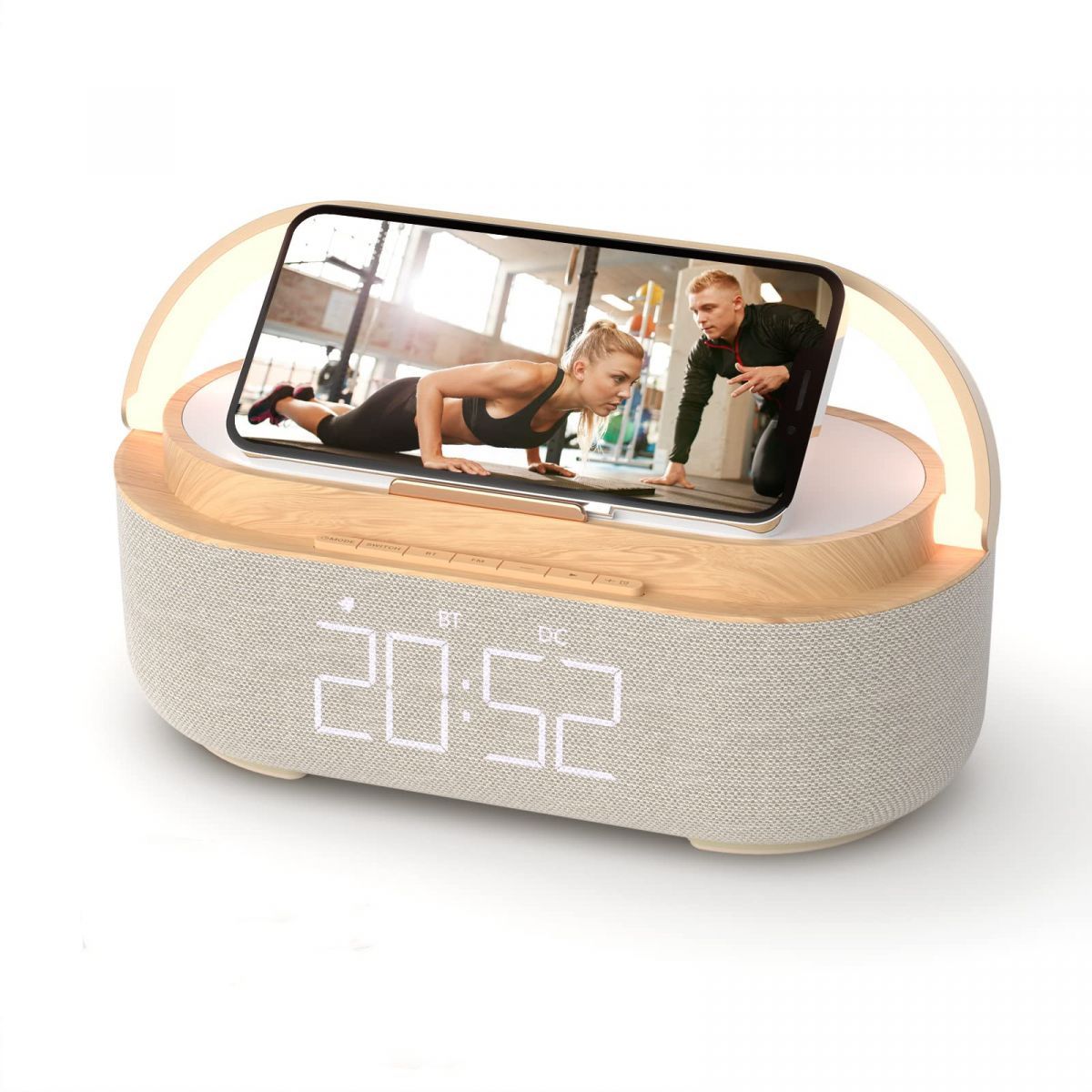 Digital Bluetooth Speaker with Wireless Charger,Alarm Clock,Adjustable LED Night Light,Up to 12-Hour Long 2500mAh Battery