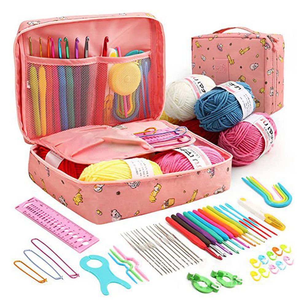 Crochet Kit for Beginners, Crochet Kits Include Yarn, 59pcs Crochet Starter Kit for Beginners Kids, Portable Storage Bag for Convenience,Pink