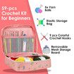 Crochet Kit for Beginners, Crochet Kits Include Yarn, 59pcs Crochet Starter Kit for Beginners Kids, Portable Storage Bag for Convenience,Pink