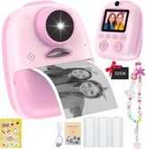 Instant Print Camera,1080P Dual Front and Rear Digital Cameras,Includes 3 Rolls of Photo Paper,32GB Card,Beautiful Pendant,Ages 3+,Pink