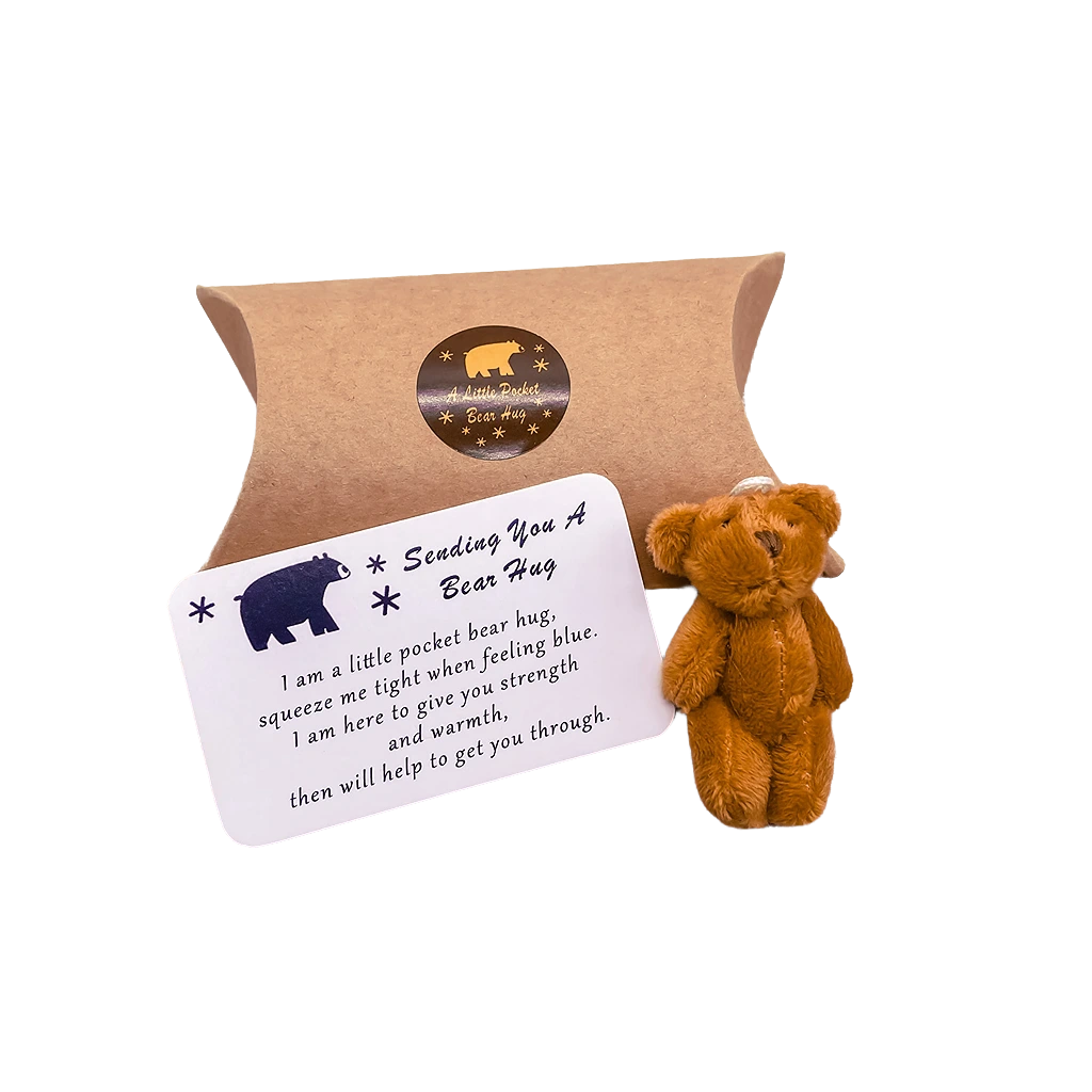 A Little Pocket Bear Hug  Envelop Sending You a Bear Hug, with Pocket Hug Token Card, Emotional Support Plush Positive Gifts   (Brown)