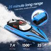 2.4Ghz RC Boat, 40 KM/H High Speed Remote Control Boat for Kids, for Lakes and Pools, Low Battery Alarm (Blue)