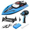 2.4Ghz RC Boat, 40 KM/H High Speed Remote Control Boat for Kids, for Lakes and Pools, Low Battery Alarm (Blue)