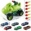 Truck Toys with 6 Die-Cast Metal Cars Foldable Track & Missile Launcher Birthday Gift Idea Toys for Kids Ages 3+(Green)