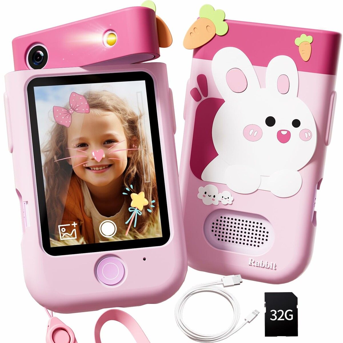 Kids Smart Phone Touchscreen 2.8 Inch Toddler Learning Toy with Rotating Camera Music Player 32G SD Card