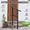 Stair Handrail Railings 1 to 2 Steps Black Metal Adjustable Safety Guard Hand Rails Kit for Outdoor Staircases Decks Porches