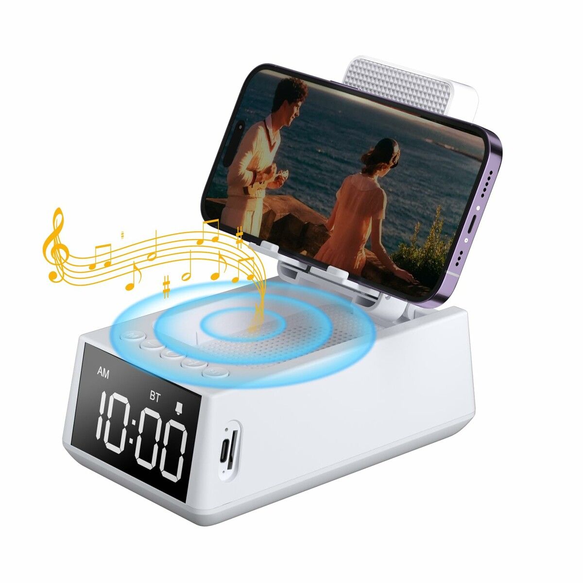 Cell Phone Stand Bluetooth Speaker with Anti-Slip Base,HD Surround Sound,Cool Multi Functional Gadget,Unique Gift for Him,Her,Husband,Wife,Dad,Mom (White)