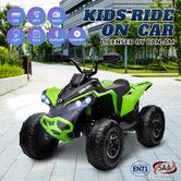 Can-Am Licensed Ride On Car 12V Electric ATV Quad Bike 4 Wheeler 2 Motor Motorised Vehicle Toy with LED MP3 Bluetooth Rechargeable Battery Story Green