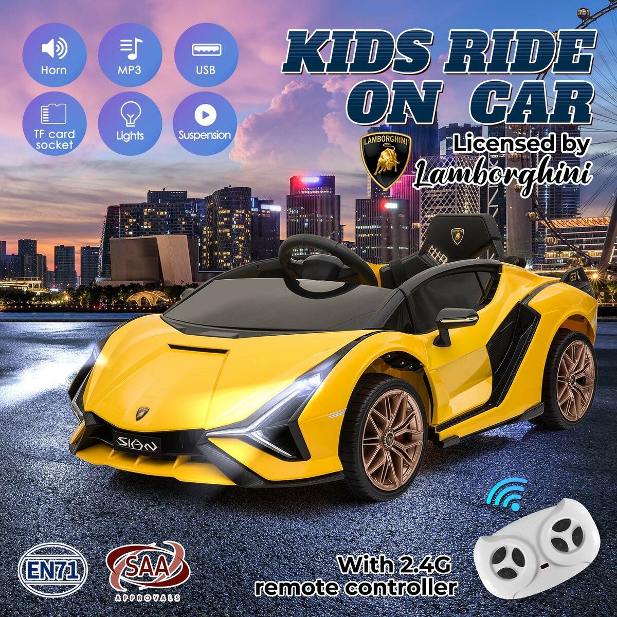 Electric Ride On Car Lamborghini Sian Licensed 12V Battery Power Motorised Toy Vehicle Roadster with Parental Remote Control Suspension LED Music Horn