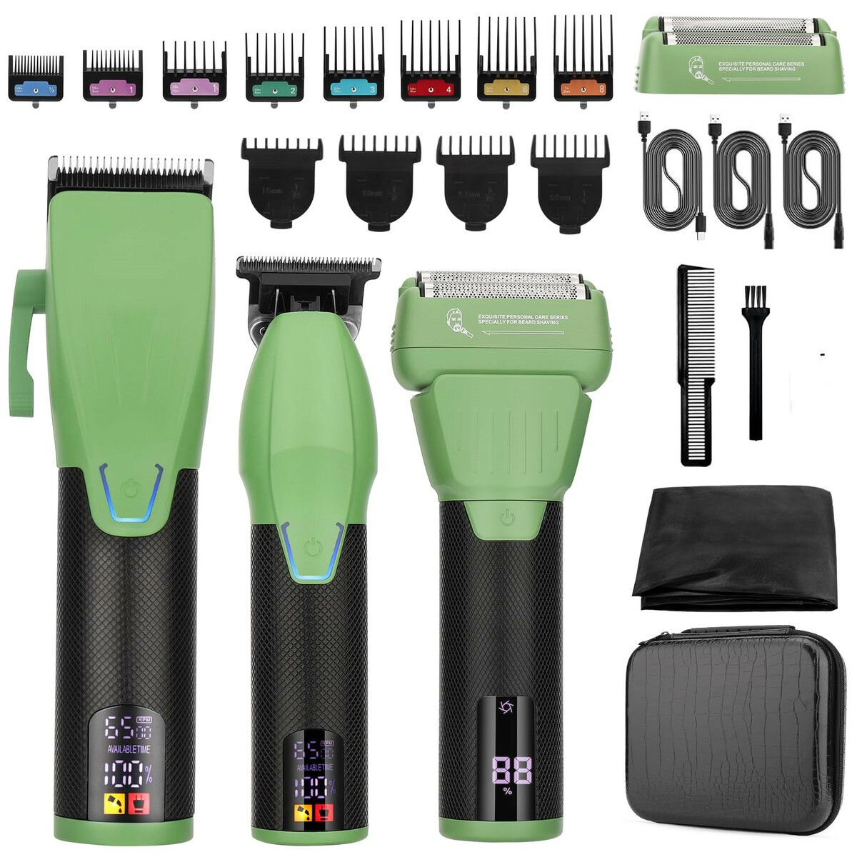 Professional Hair Clippers for Men, Barber Clippers and Trimmer Set with Cordless Electric Razor and LCD Display(Green)