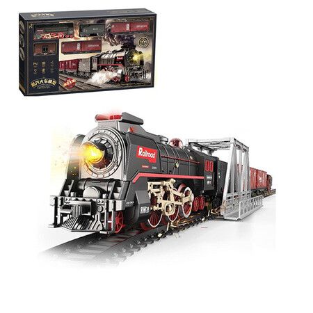 Metal Alloy Steam Locomotive Train Set Electric with Glowing Cars Light & Sound, Rechargeable Christmas Gift