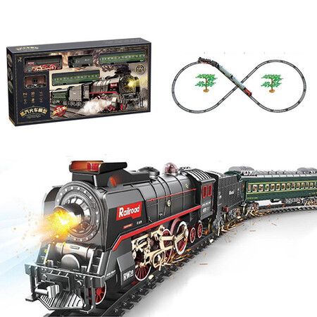 Metal Alloy Steam Locomotive Train Set Electric Train with Glowing Cars Light & Sounds Rechargeable for Perfect Christmas Gift