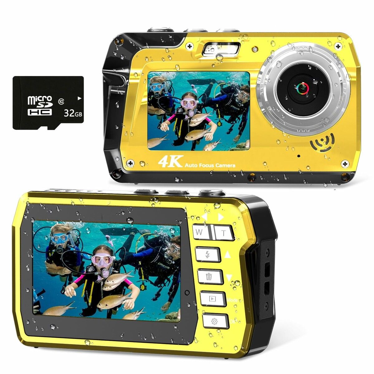 Underwater Camera,Waterproof Camera with 32GB Card,4K FHD 48MP Dual-Screen Selfie Digital Camera,10FT Waterproof Camera (Yellow)