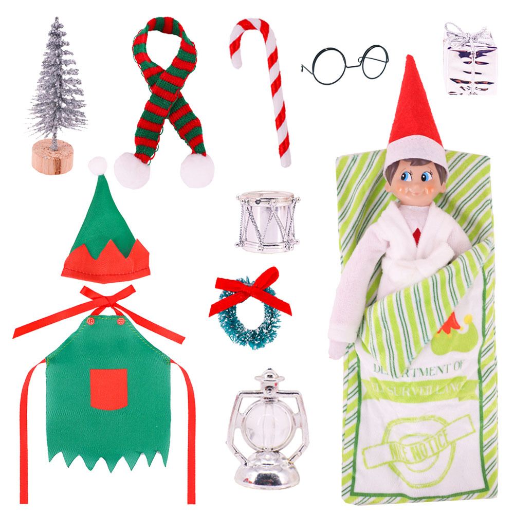 Elf on shelf Christmas Accessories for Elf Doll, Santa Clothing Babie Fashion Dressup GiftsGreen Sleep bag  Doll Not included