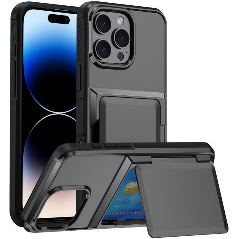 Card Holder Case for iPhone 16 with Heavy Duty Protective Dual Layer Shockproof Wallet Case,with Hidden Card Slot Color Grey