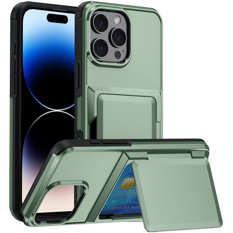 Card Holder Case for iPhone 15 with Heavy Duty Protective Dual Layer Shockproof Wallet Case,with Hidden Card Slot Color Green