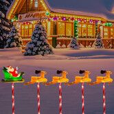 Solar Christmas Pathway Lights, 8 Light Modes, Santa Sleigh and Reindeer Outdoor Decoration, Christmas Yard Lights