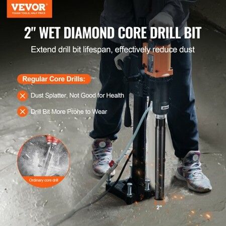 Core Drill Bit, 2" Wet Diamond Core Drill Bits, 14" Drilling Depth Concrete Core Drill Bit with Saw Blade, 1-1/4"-7 Inner Thread, Laser Welding, Diamond Wet Coring Bit for Concrete Brick