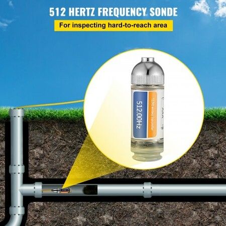 Sonde Locator, 512 Hertz Frequency, Rigid Drain Locator with 8/5" and 1/4-20" Connectors for Locating & Detecting Small Sewer & Pipelines, Up to 25' Depth Water Line, Flashing for Transmitting
