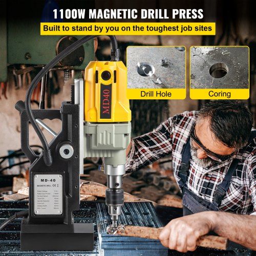 Magnetic Drill, 1100W 1.57" Boring Diameter, 2697lbf/12000N Portable Electric Mag Drill Press with 7 Bits, 580 RPM Max Speed Drilling Machine for any Surface and Home Improvement