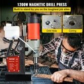 Magnetic Drill, 1200W 1.57" Boring Diameter, 2922lbf/13000N Portable Electric Mag Drill Press with Double Dovetail Rail, 580 RPM Variable Speed Drilling Machine for any Surface