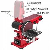 Belt Sander 4" x 36", Disc Combo Sander 6",Electric Adjustable Bench Belt Sander 375W,Grinder Bench Sanding Machine With 4 Rubber Foot Pad