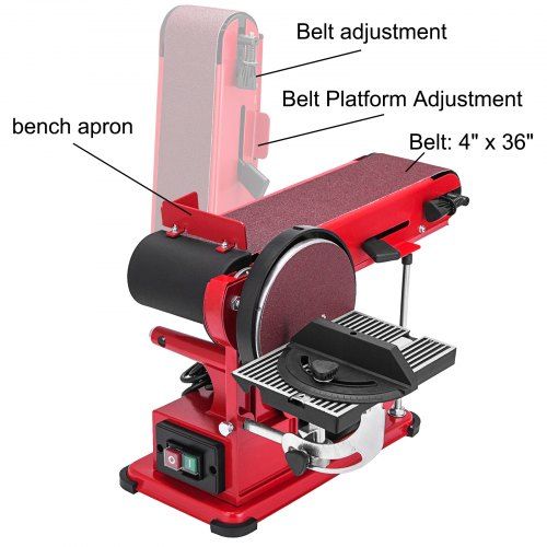 Belt Sander 4" x 36", Disc Combo Sander 6",Electric Adjustable Bench Belt Sander 375W,Grinder Bench Sanding Machine With 4 Rubber Foot Pad