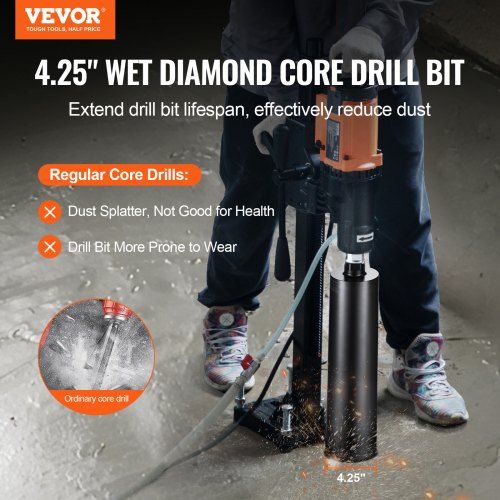 Core Drill Bit, 4.25" Wet Diamond Core Drill Bits, 14" Drilling Depth Concrete Core Drill Bit with Saw Blade, 1-1/4"-7 Inner Thread, Laser Welding, Diamond Wet Coring Bit for Concrete Brick