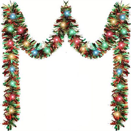 2M 20 LED Lights Christmas Tinsel Garland Christmas Tree Garland  Hanging  Xmas Tinsel Garland for Home Decor  Colorful Light