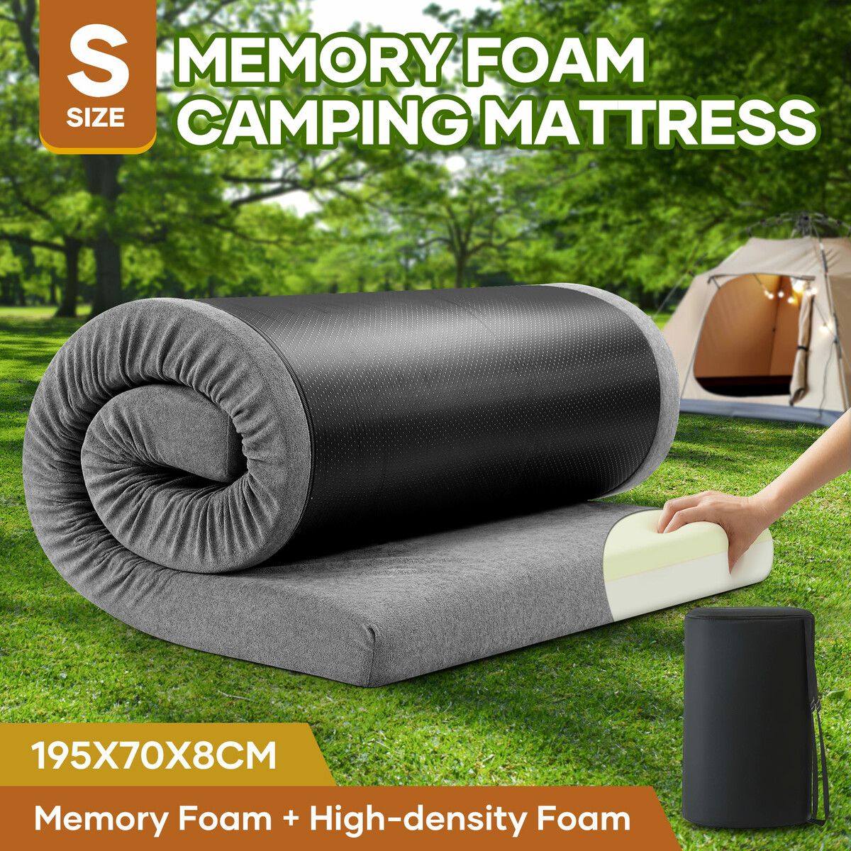 Single Foam Mattress Floor Camping Roll Up Cushion Portable Sleeping Travel Mat Thick Couch Bed Pad with Carrying Bag Grey