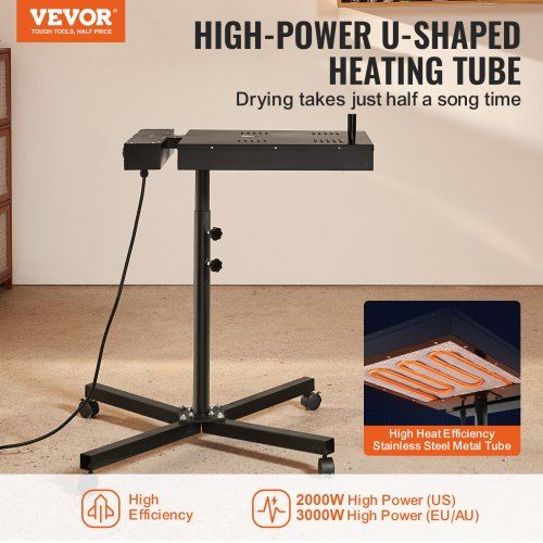 Flash Dryer, 18 x 18 inch Flash Dryer for Screen Printing, High Power Silk Screen Printing Dryer with Height Adjustable Stand, 360° Rotation, X-Shaped Base, Steel T-Shirt Curing Machine