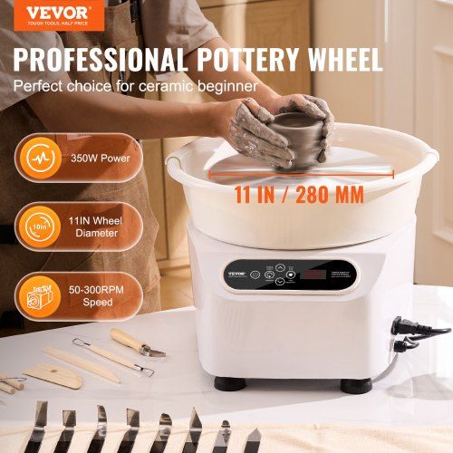 Pottery Wheel, 11 inch Pottery Forming Machine, 350W Electric Wheel for Pottery with Foot Pedal and LCD Touch Screen, Direct Drive Ceramic Wheel with Shaping Tools for DIY Art Craft, White