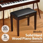 Melodic Modern Piano Keyboard Stool Wooden Chair Bench Seat with Black Padded Cushion Built-in Storage Compartment for Music Solo Concert