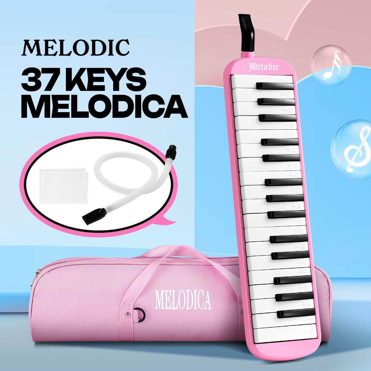 37 Keys Melodica Air Piano Keyboard Pink Professional Musical Instrument for Adults Kids with Carrying Bag 2 Mouthpieces