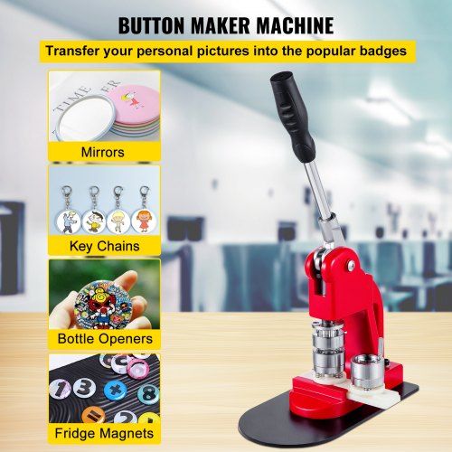 Button Maker Button Badge Maker 32mm(1.25in) DIY Pin Button Maker Machine with1000 Pcs Free Button Parts & Circle Cutter Installation-Free Button Press Kit