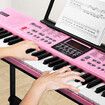 61 Key Electronic Keyboard Pink Standard Portable Piano Music Instrument with Adjustable Stand Microphone Power Adapter