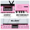 61 Key Electronic Keyboard Pink Standard Portable Piano Music Instrument with Adjustable Stand Microphone Power Adapter