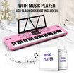 61 Key Electronic Keyboard Pink Standard Portable Piano Music Instrument with Adjustable Stand Microphone Power Adapter