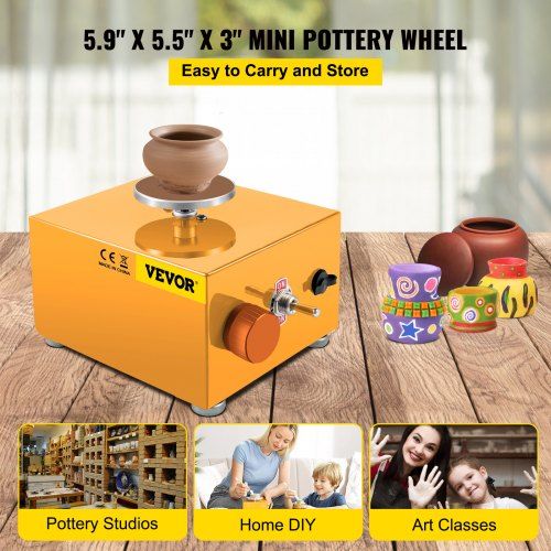 Mini Pottery Wheel, 30W 0-2000 RPM Ceramic Wheel, Adjustable Speed DIY Clay Machines, Electric Sculpting Kits with 3 Turntables Trays and 16pcs Tools for Art Craft Work Molding Gift and Home DIY