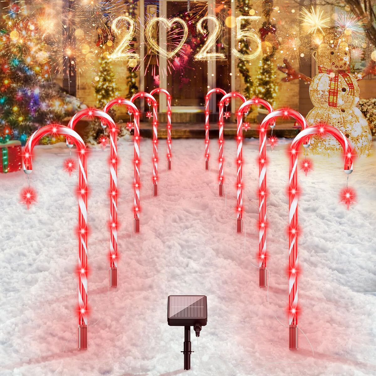 Large Panel 160 RED LED Solar Candy Cane Pathway Lights,Solar Christmas Lights Outdoor Decorations Waterproof IP65,8 Modes Candy Cane Lights (20 Pack)