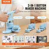 Button Maker, 1/1.25/2.28 inch(25/32/58mm) 3-IN-1 Pin Maker, 300pcs Button Parts, Button Maker Machine with Panda Magic Book, Ergonomic Arc Handle Punch Press Kit, For Children DIY Gifts, Blue