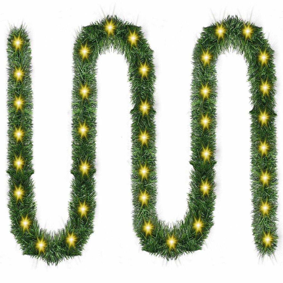 4.5M Green Christmas Garland with 50 LED Lights Battery Operated Xmas Pine Garland for Christmas Tree Indoor Outdoor