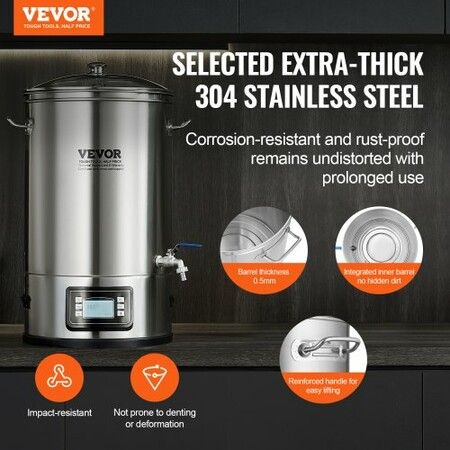 Electric Brewing System, 8 GALLON Brewing Stock Pot, All-in-One Home Beer Brewer, 304 Stainless Steel Brewing Supplies with Panel, Includes Glass Lid, Handle, Spigot, Electronic Panel Control