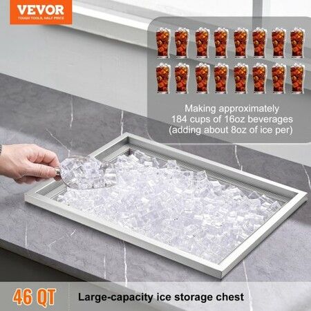 Drop in Ice Chest, 22"L x 17"W x 12"H Stainless Steel Ice Cooler, Commercial Ice Bin with Cover, 40 qt Outdoor Kitchen Ice Bar, Drain-pipe and Drain Plug Included, for Cold Wine Beer